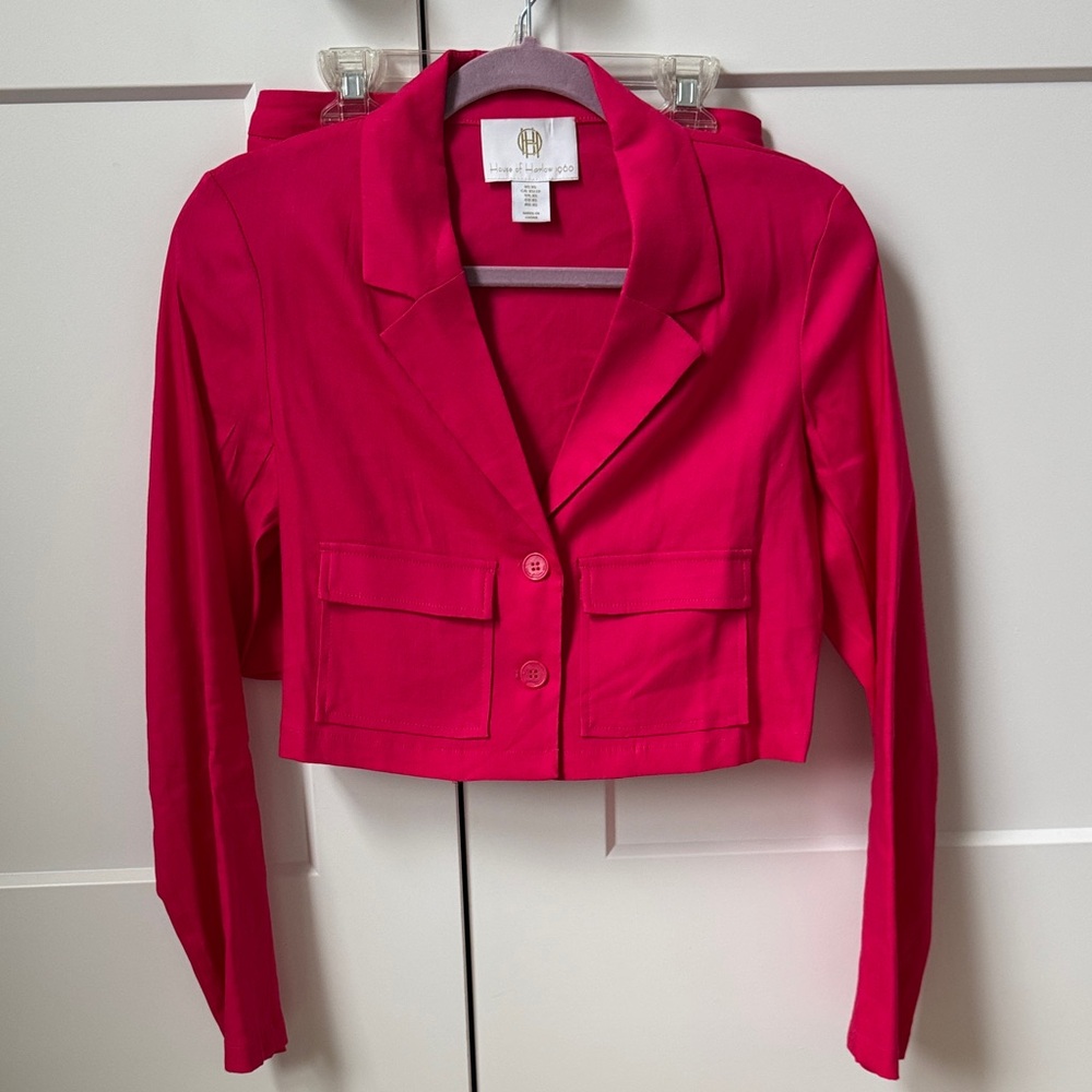 House Of Harlow Pink Linen Blazer Set